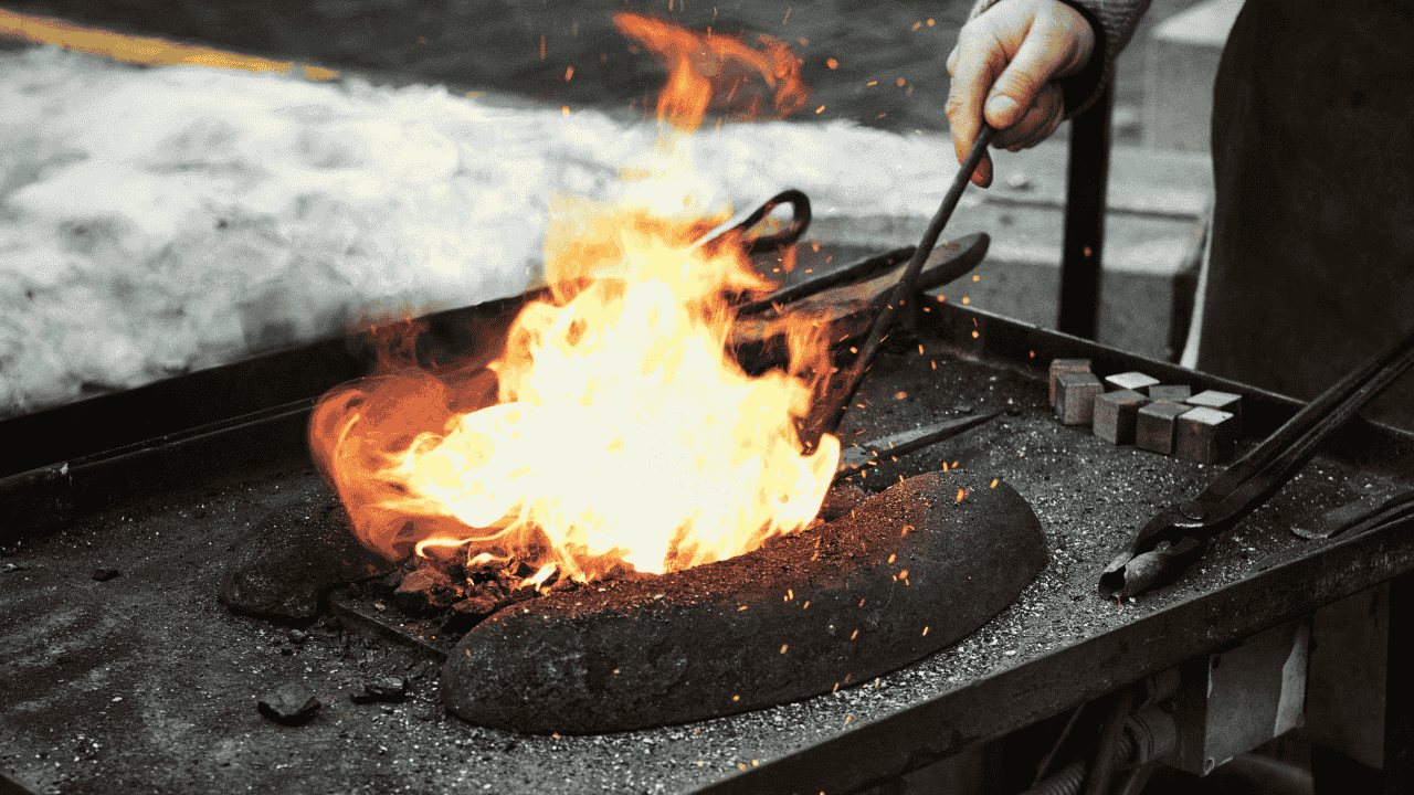 Molten iron being poured