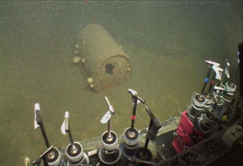 WHOI underwater photograph: barrel on sea floor
