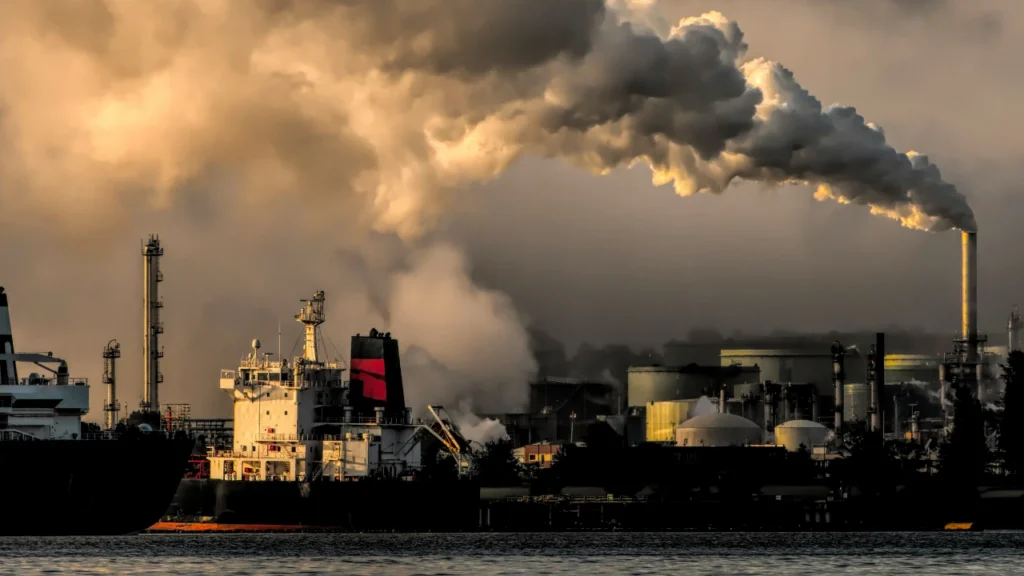raffinerie de carburant en bord de mer