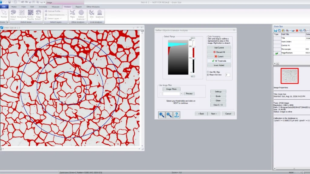 Metallography Image Analysis Software - Grainsize Evaluation