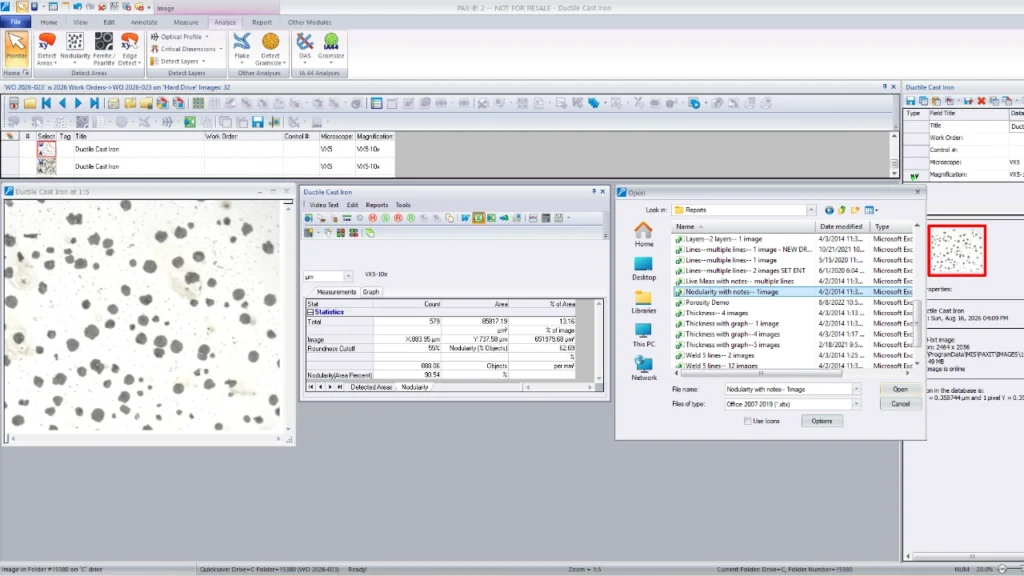 Metallography image analysis software - Nodularity Workflow