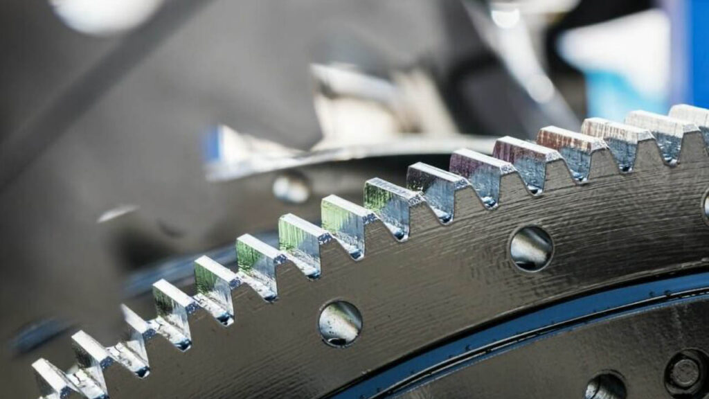 close-up of metal gear teeth