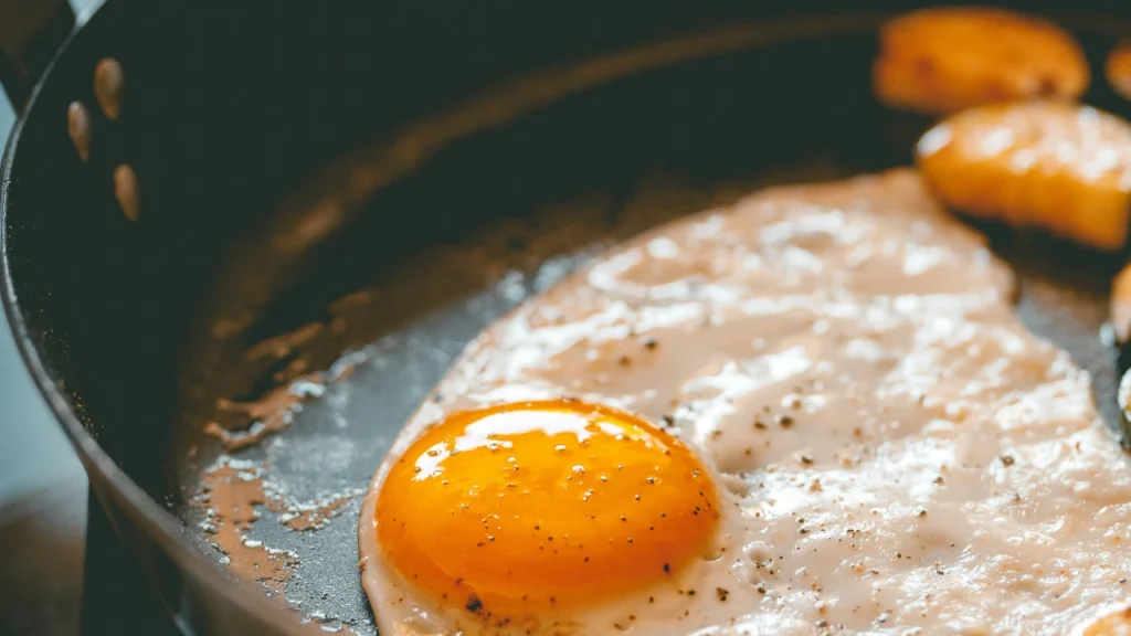 frying pan with egg and zucchini
