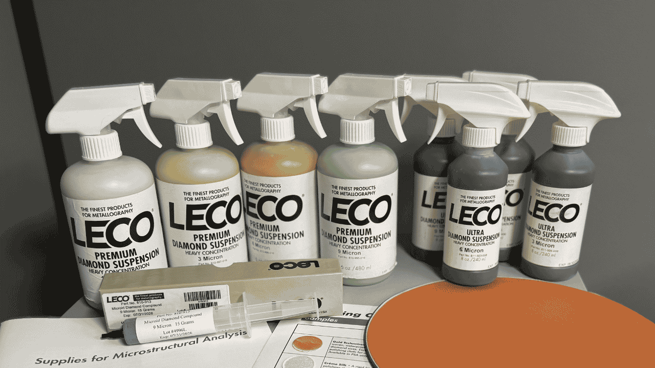 LECO Diamond Suspension Bottles for use with aluminum sample prep